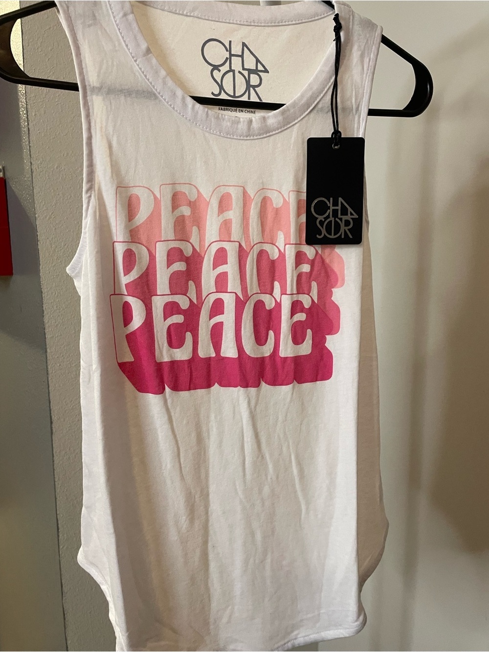 Chaser White Tank with Pink 'Peace' Graphic - Picture 2 of 4
